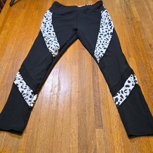 SHEIN Women Small Black White Leopard Print Mesh Stretch Active Workout Leggings